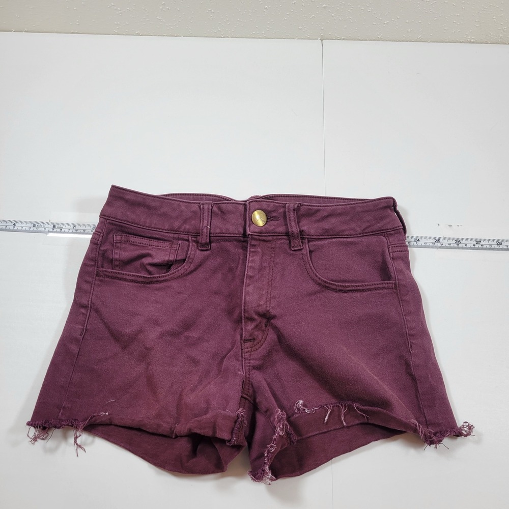 American Eagle Hi-Rise Shortie Women 6 Burgundy Excellent Super Stretch Denim